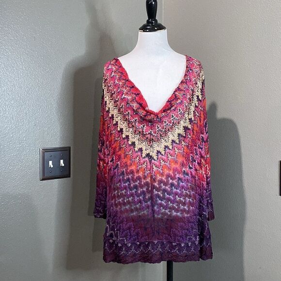 Nic & Zoe Zig Zag Chevron Crochet Knit Cowl Neck Blouse 3/4 Sleeves - Picture 10 of 10